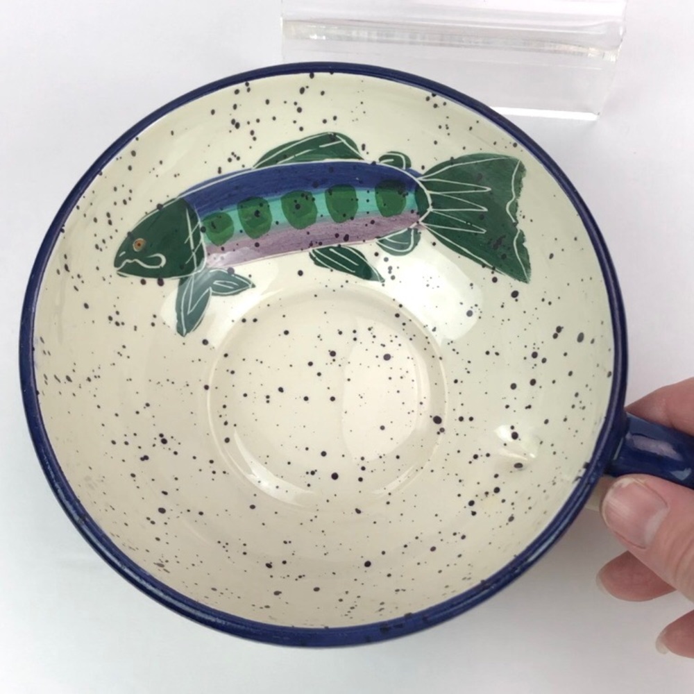 Julie Ueland Salmon Fish Wide Mug Soup Bowl Shoreline Collection RARE PNW 1996